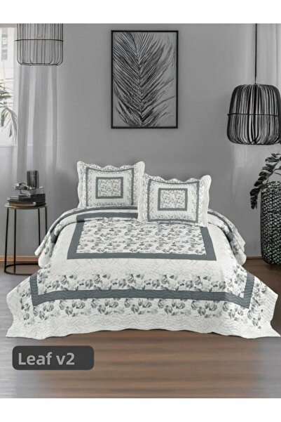 Örtüm Double Quilted Bedspread, Classic Pattern Model - Leaf Gray (250 X 260cm)