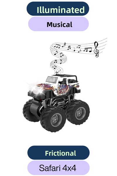 welcomein Toy 4X4 Safari Jeep Car with Friction Sound and Light Effects, 12 cm Detachable Body, Multi-Colored