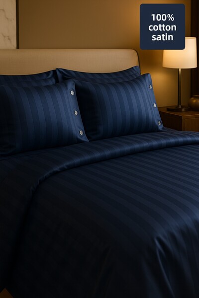 Morlay Premium 100% Cotton Satin Oxford Buttoned Double Striped Satin Duvet Cover Set