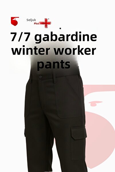 Selçuklu Plus 7/7 Gabardine Winter Worker's Pants Thick Work Trousers with Single Reflector