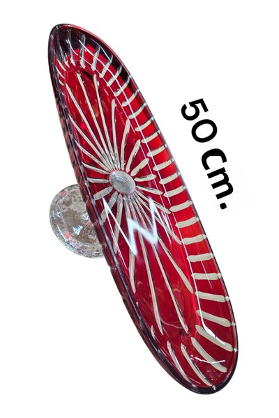 AYZ HOME طبق تقديم على شكل قارب مصنوع يدويًا من الزجاج الكريستالي المقطوع (50 سم)