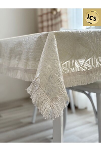 Altın Çeyiz Tekstil - Tablecloth Carefree Fabric Cream Geometric Pattern – St...