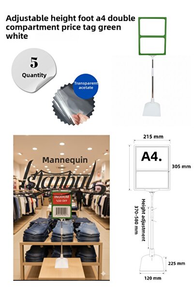 Manken İstanbul 5 bucăți Etichete de preț A4, verde și alb, cu înălțime regla...