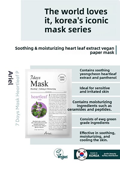 Ariul 7 Days Mask Heartleaf P - Soothing & Moisturizing Heart Leaf Extract Ve...