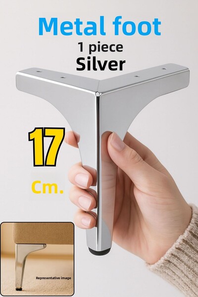 Badem10 Decor 17 cm Picior de mobilier din metal argintiu cromat Design modern durabil pentru scaun, masă de cafea, masă, unitate TV