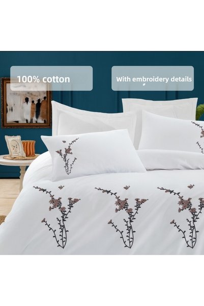 Manora Embroidered Cotton Double Duvet Cover Set (200×220 cm)