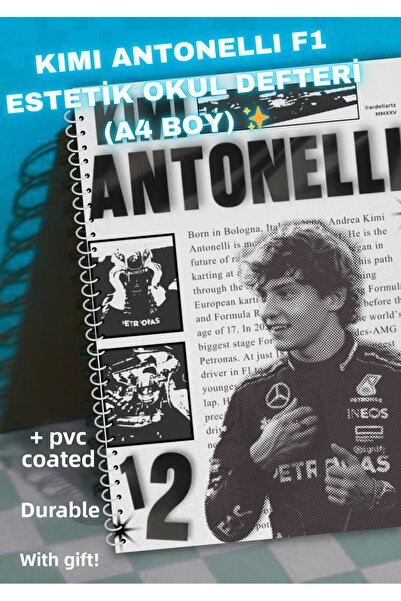 merccuri crafts Kimi Antonelli A4 Spiral School Notebook 50 Sheets - Lined Pvc Cover Waterproof