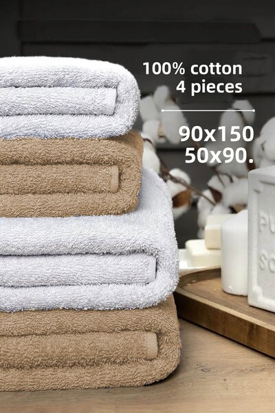 Mira Home طقم مناشف حمام مكون من 4 قطع، طقم مناشف قطنية كبيرة ناعمة مقاس 90 ×...