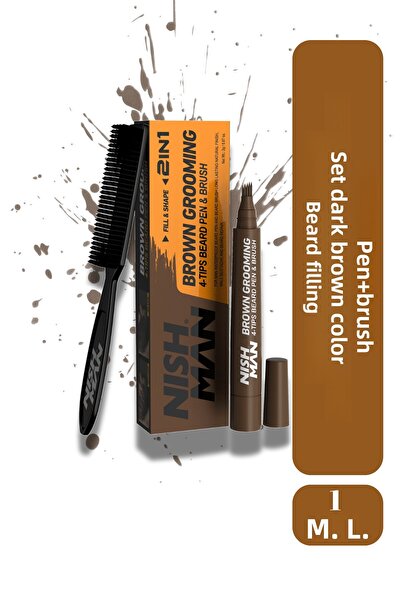 NISHMAN مجموعة تعبئة اللحية (بني داكن)