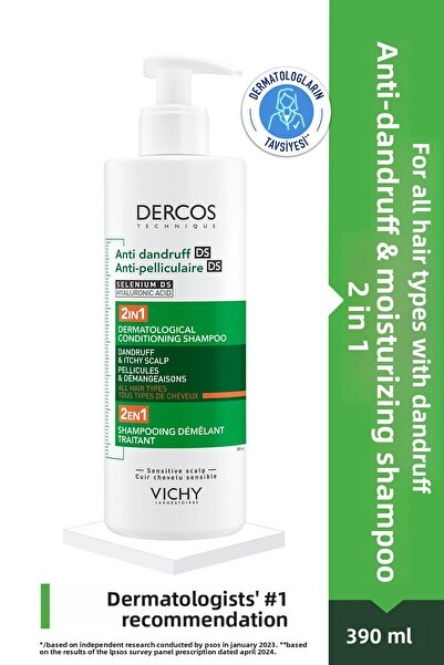 Vichy Dercos Anti-Dandruff & Moisturizing 2-in-1 Shampoo with Hyaluronic Acid 390 ml