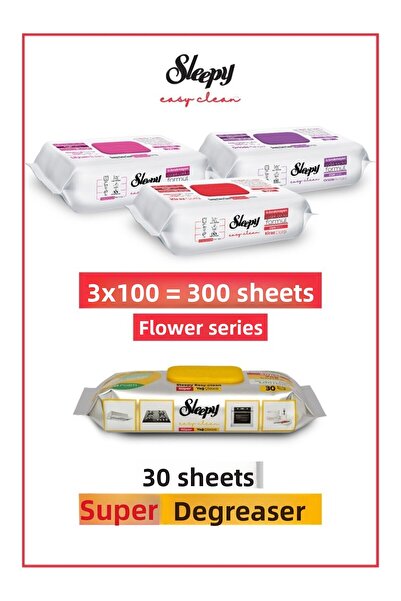 Sleepy Easy Clean Flower Series & Super Oil Solvent Surface Cleaning Towel & Wipes (3X100+30)