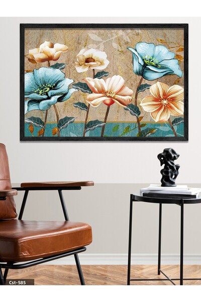 CeSht Blue and Pink Flowers One Piece Black Wooden Framed Painting