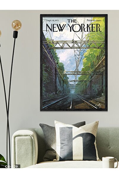 CeSht The New Yorker Poster Train Track One Piece Black Wooden Framed Painting
