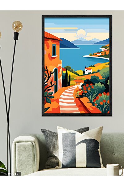 CeSht Colorful Sea Road One Piece Black Wooden Framed Painting