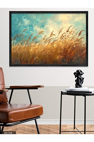CeSht Tablou într-o singură bucată Yellow Fields cu rama din lemn negru