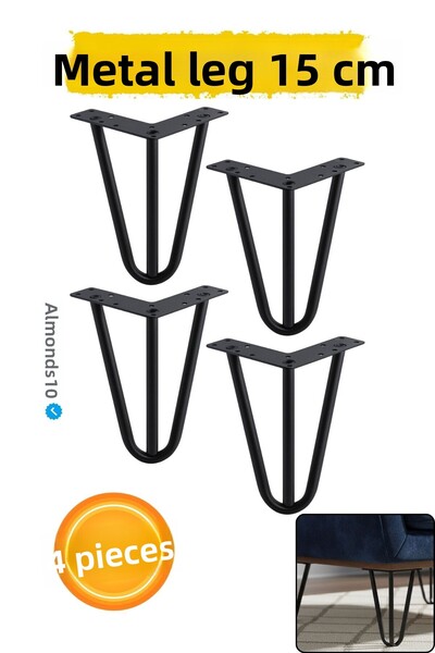 Badem10 Seagull 4 Pieces Set Package 15 cm Black Metal Furniture Leg Triangle Modern Sofa Coffee Table Desk Tv Unit