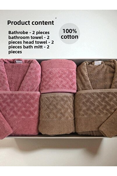 Bella Home 8 Piece Wicker Family Bathrobe Set - Dowry Set - 100% Cotton - Original Luxury Box