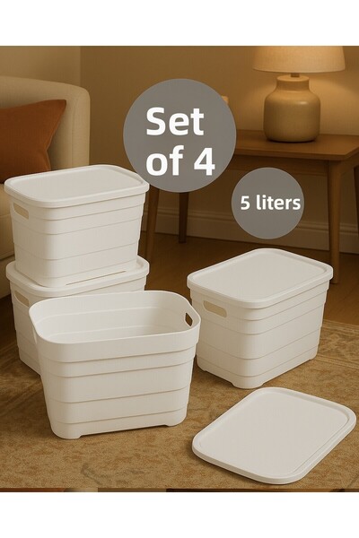 Nesto Home Set of 4 Multi-Purpose Colorful Box with Lid Office Organizer 4X5 Liters