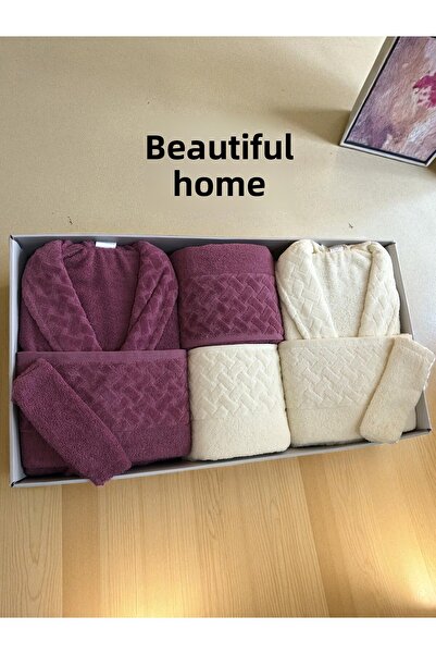 Bella Home 8 Piece Wicker Family Bathrobe Set - Dowry Set - 100% Cotton - Original Luxury Box