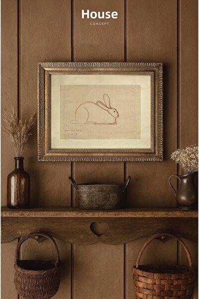 Hane Concept Vintage Rabbit Sketch Painting, Animal Themed Art Print, Farmhou...