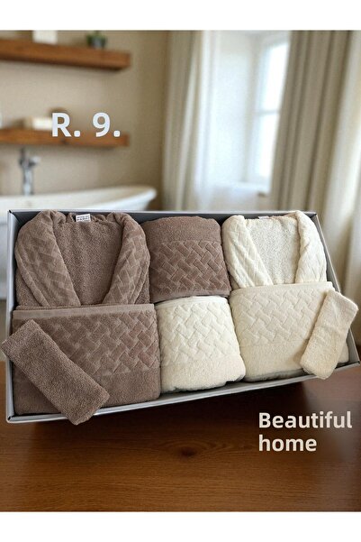 Bella Home طقم روب استحمام عائلي من 8 قطع - طقم زينة - 100% قطن - علبة فاخرة ...