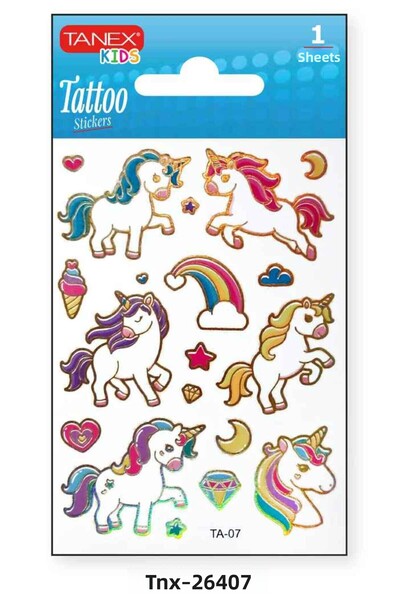 Tanex ملصق وشم صغير على شكل وحيد القرن مقاس 7.5 × 10.5 ملم TNX-26407