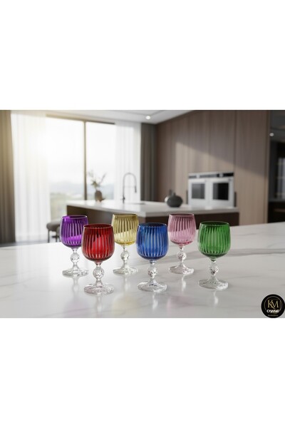 Kristal Market طقم أكواب مصنوع يدويًا بنمط اللؤلؤ الكريستالي مكون من 6 قطع