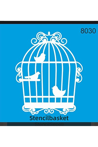 DERYA DESİNG ART Cage Birds Pattern Stencil Template St8030 20x20 Cm