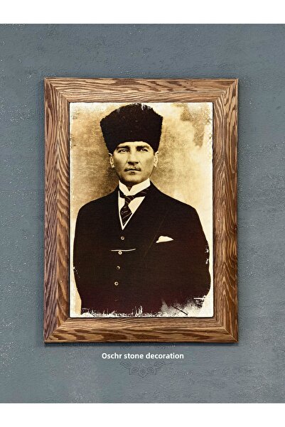 FİNS STONE DECOR Decor de perete din piatră Gazi Ataturk cu ramă solidă 1923 ...