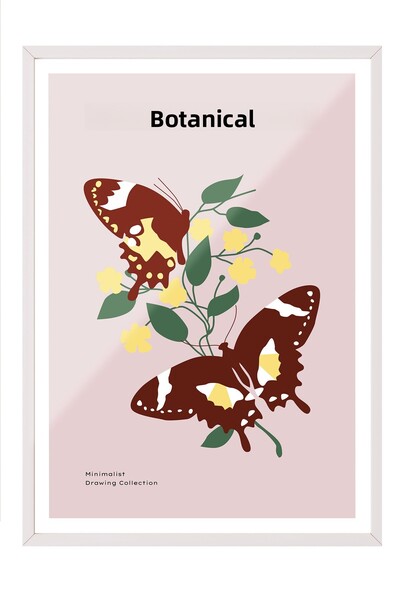 Zestia Tablou în ramă albă, Ramuri de flori cu fluturi – Botanic, Poster deco...