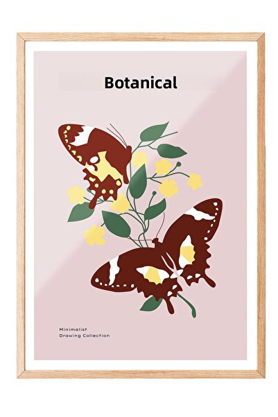 Zestia Tablou cu ramă din lemn, ramuri de flori cu fluturi – Botanic, Poster ...