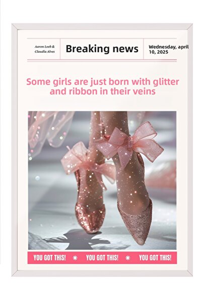 Zestia Tablou cu ramă albă, pantofi de balet și panglică roz, poster decorati...