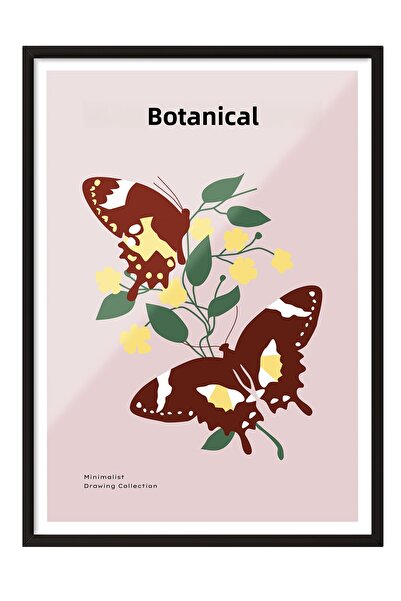 Zestia Tablou înrămat negru, Ramuri de flori cu fluturi – Botanic, Poster dec...