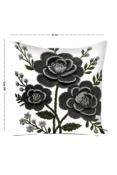 Pillow Home 3D Embroidery Looking Gray Flower Patterned Digital Printed Set of 4 Decorative Throw Pillow Cases