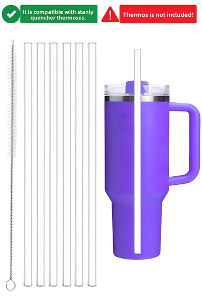 Yenigeldi 6 Pieces of 30 cm Transparent Stanly Quencher Compatible Tritan Straws and 1 Cleaning Brush