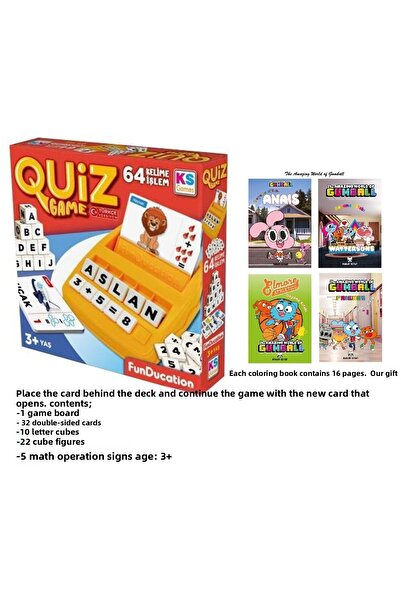Ks Games Quiz Game and the Gumball Licensed 4-Piece Coloring Book with 16 Pages