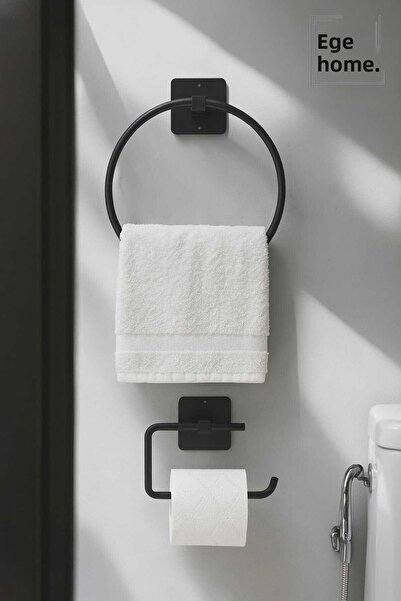 Home Adhesive Black Round Towel Holder Toilet Paper Hanger Wc Paper Holder
