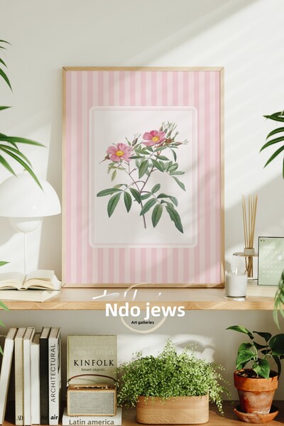 tablodea Pictură pe perete cu flori vintage, în stil minimalist, roz, cu cadr...