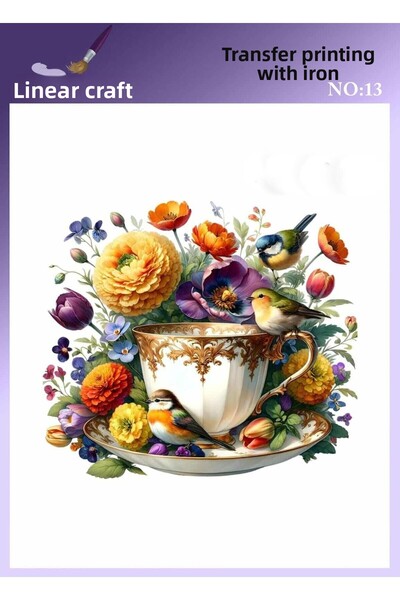 LİNEART Cup, Flower Pattern N: 13 Fabric Transfer Paper 20*20