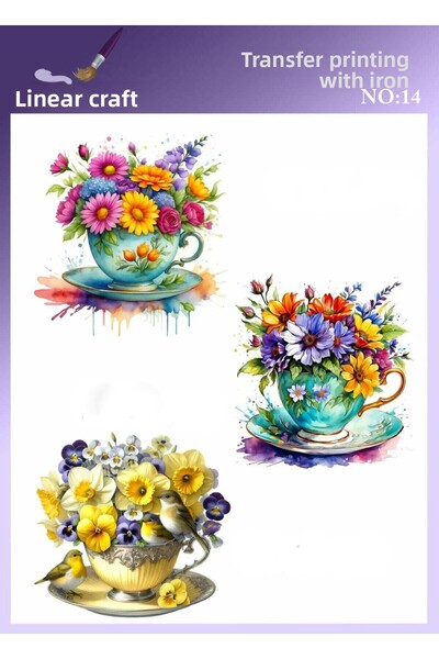 LİNEART Cup, Flower Pattern N: 14 Fabric Transfer Paper 20*20