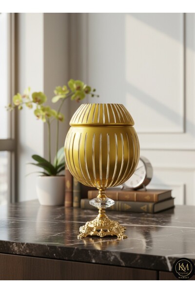 Kristal Market Handmade Cut Crystal Pearl Sphere Pattern Decorative Presentation Holder with Lid Napkin Holder