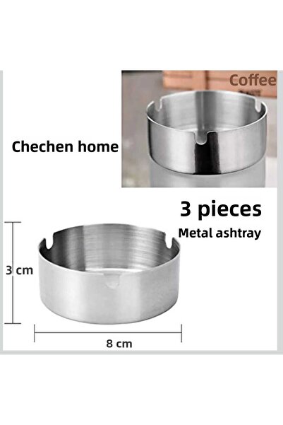 ÇEÇEN HOME (3 bucăți) Scrumieră rotundă din metal cu suport pentru țigări Scr...