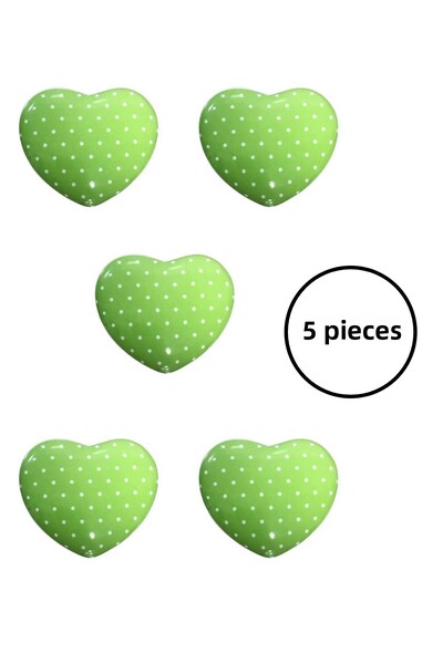 MegaVitrin 5 Pcs Porcelain Children's Room Green Heart Furniture Handle Ceramic Drawer Cabinet Knob (55X45 mm)