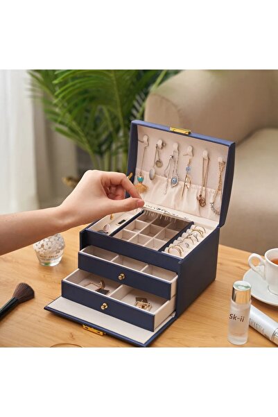 Schulzz Cutie de bijuterii portabilă multifuncțională cu trei straturi, cerce...