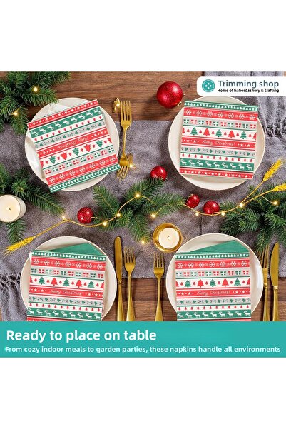 Yenigeldi Red White Green Snowflake Pine Tree Patterned Christmas Napkins New Year Ornament Table Decoration