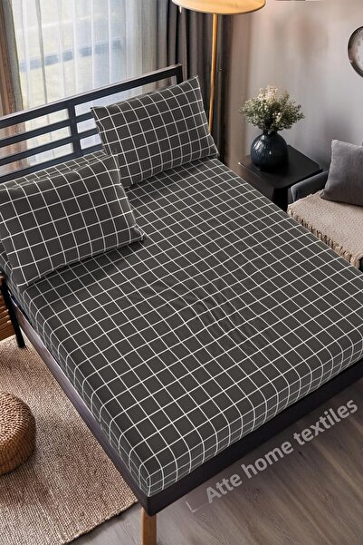 LATTE TEKSTİL Cotton Plaid Patterned Ranforce Fabric - Elastic Sheet Set (Single-Double-King Size)