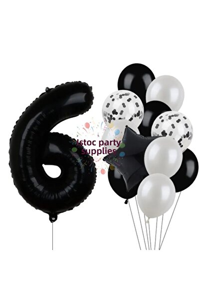 İSTOÇ PARTİ Black Number Star Foil and Latex Balloon Set Age 6