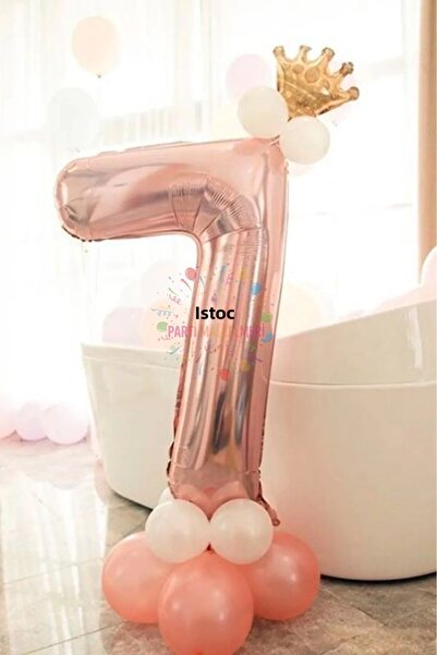 İSTOÇ PARTİ Age 7 Rose Gold Number Balloon Golden King Crown Balloon Set