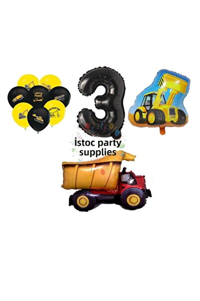 İSTOÇ PARTİ Construction Themed Birthday Truck Balloon Set Age 3