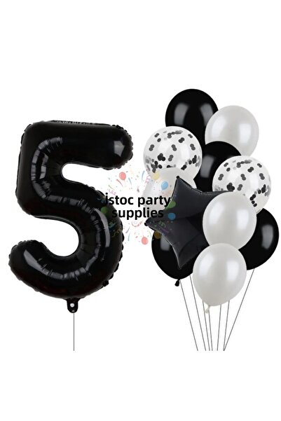 İSTOÇ PARTİ Black Number Star Foil and Latex Balloon Set Age 5